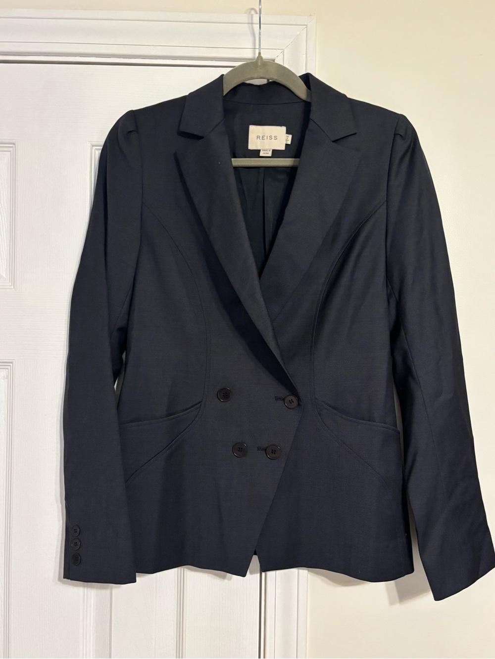 REISS Tailored Double Breasted Blazer Navy US 4 Designer Workwear